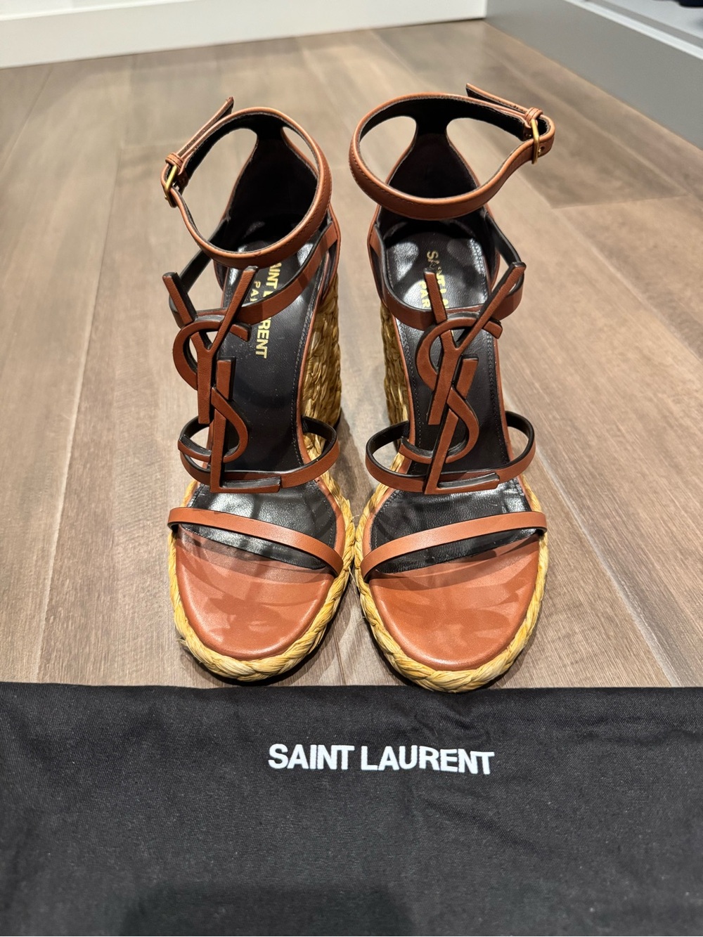 Saint Laurent YSL Cassandra Espadrille Wedge Sandals